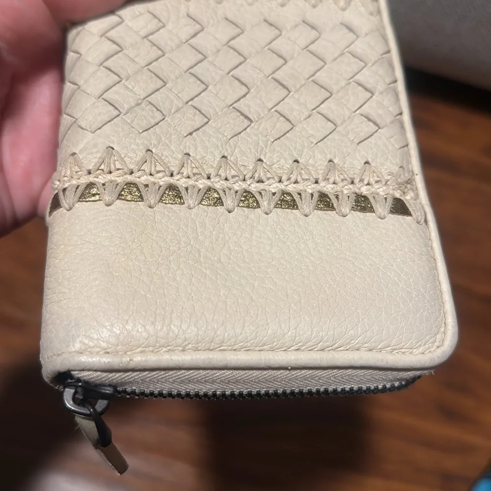 Bottega Veneta authentic cream with gold zippy wallet
